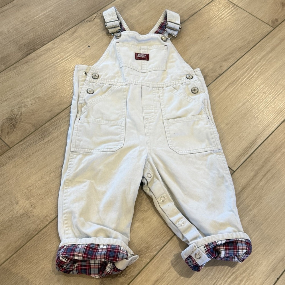 Old Navy Vintage Y2K Flannel Lined Corduroy Overalls 2T Cream Beige Plaid Grunge